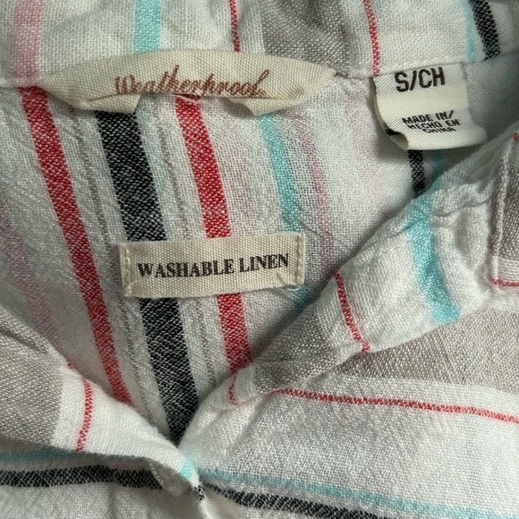 Vintage Linen Tie Front Striped Top Size Small - Picture 5 of 7